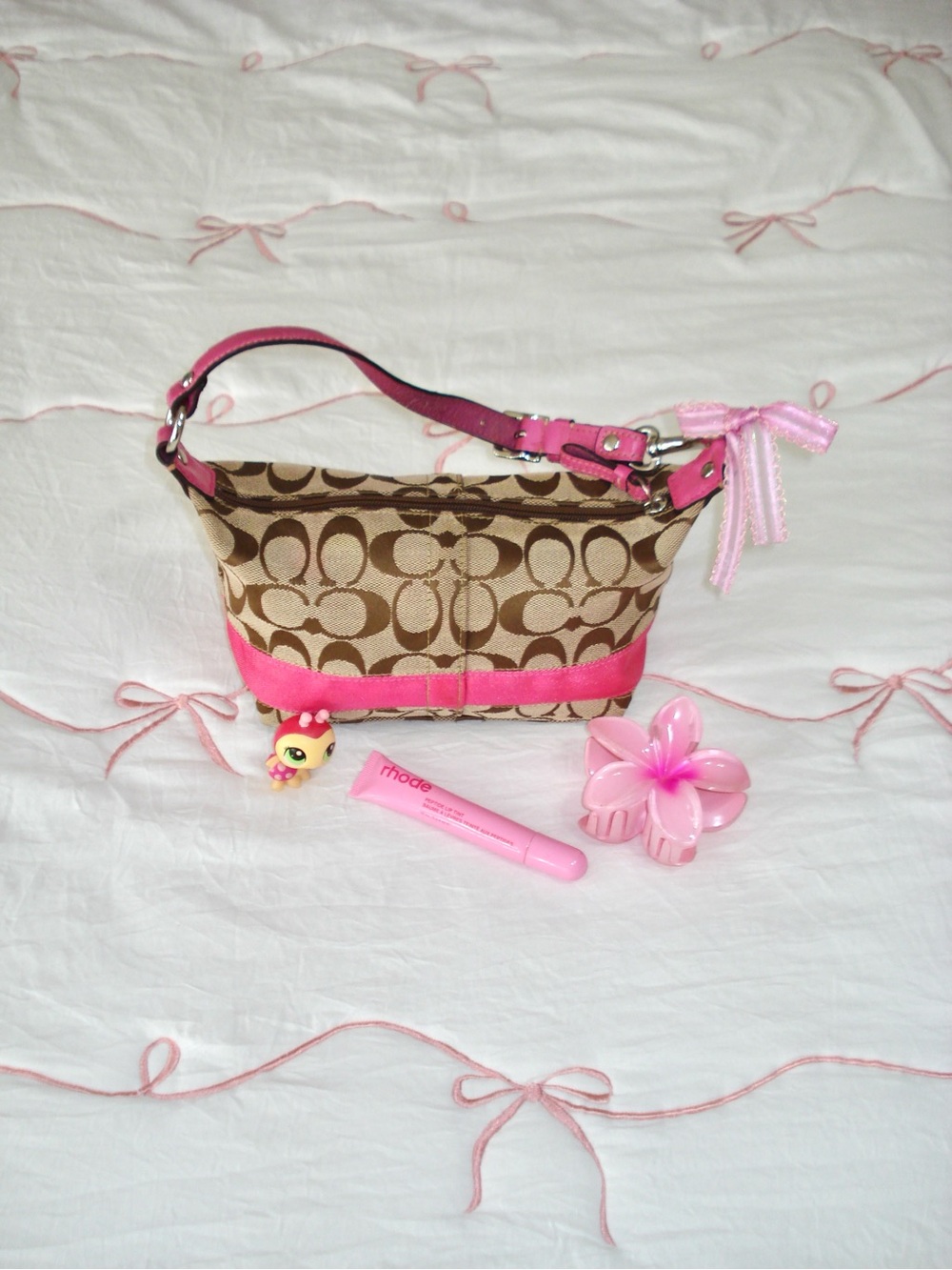 Coach Brown Signature Canvas with Pink Trim